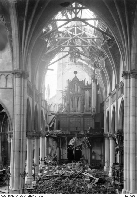 Bombed cathedral with organ